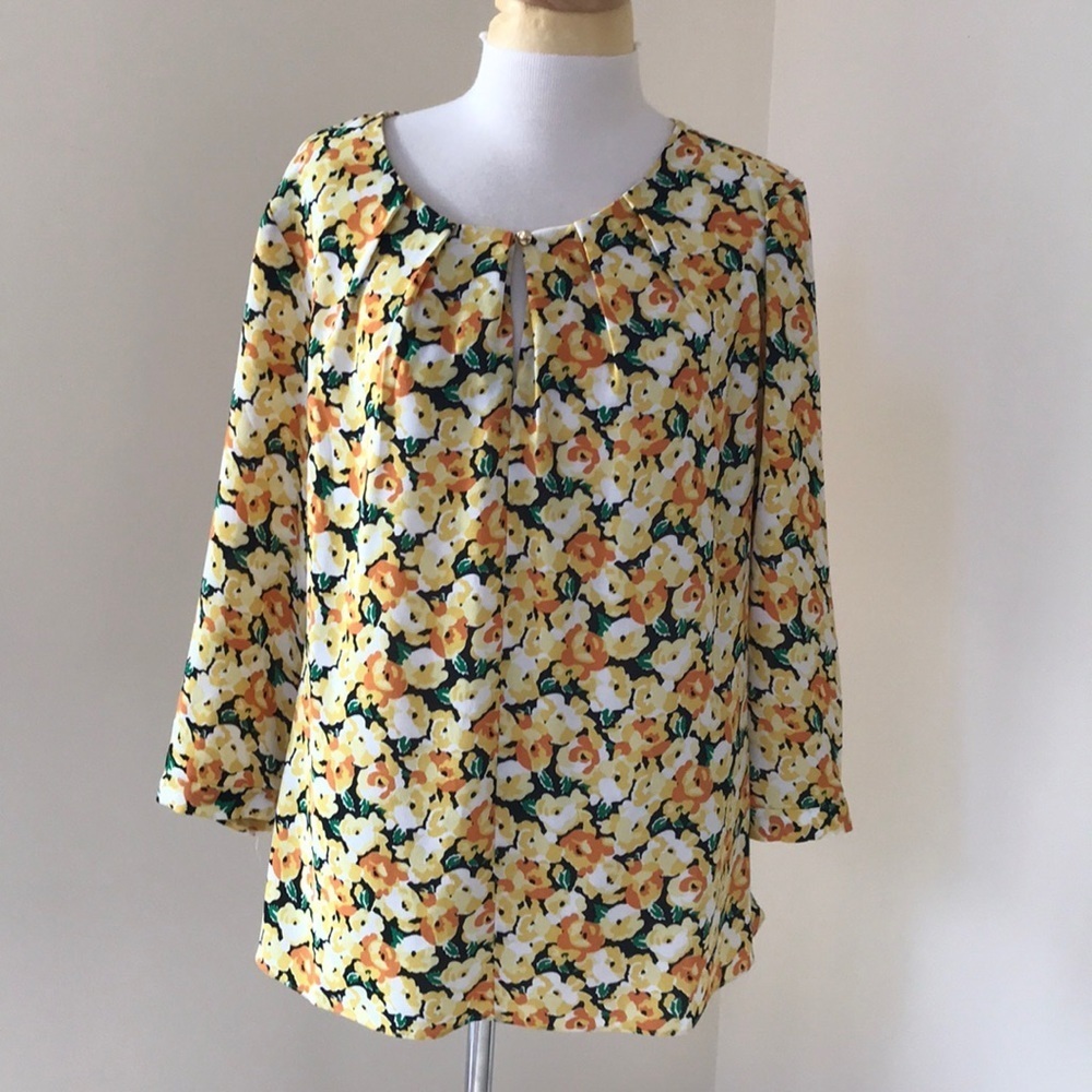 Talbots SZ 14, yellow multi printed springy blouse